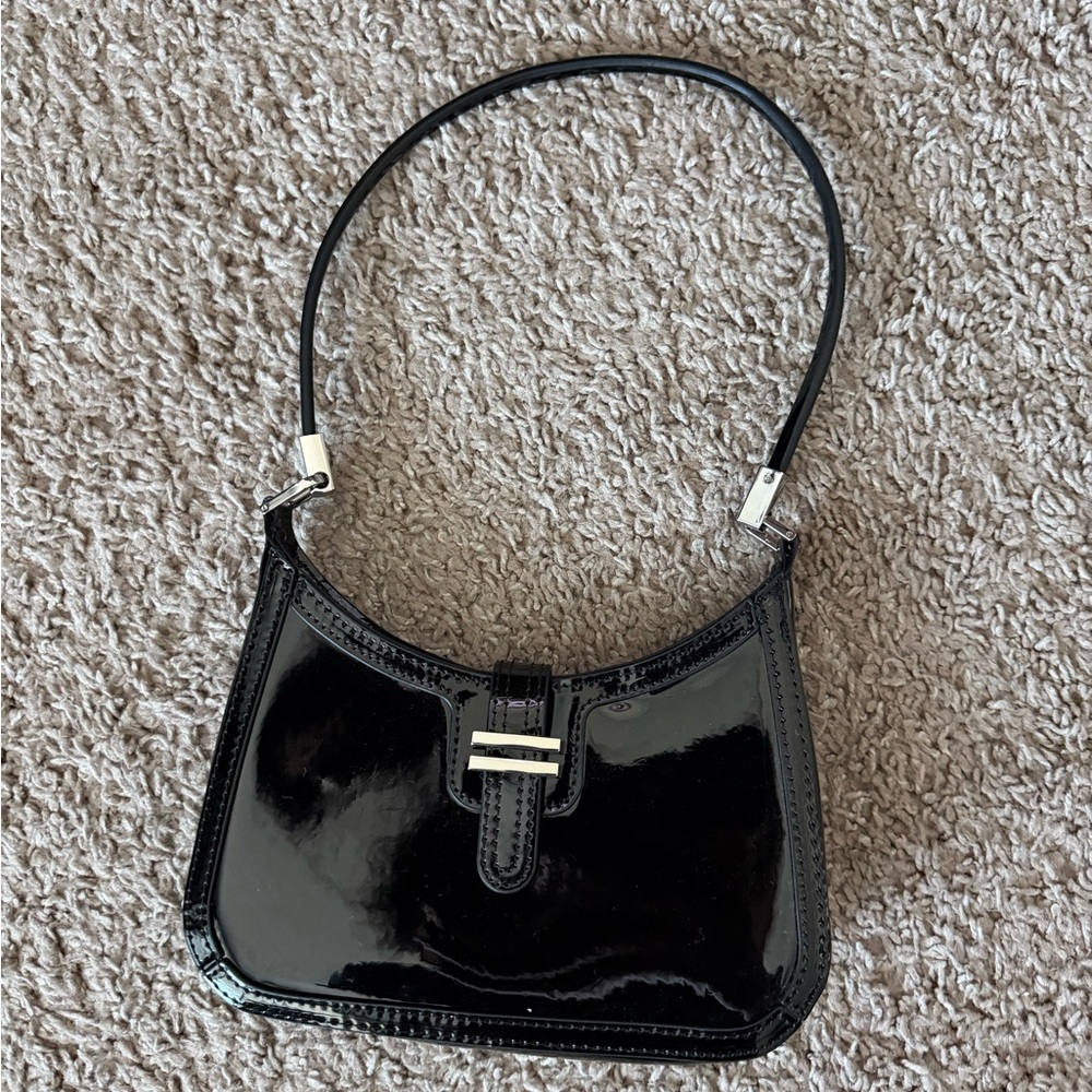 Mango Black Patent Leather-Effect Mini Shoulder Bag